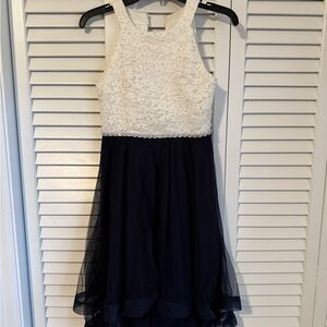 Speechless Ivory Lace and Navy Kids Dress